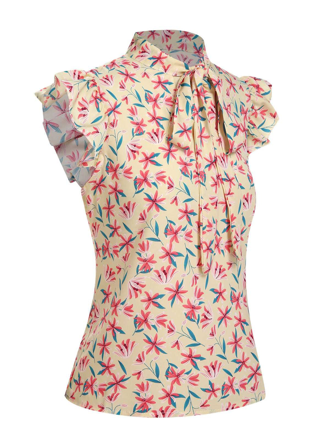 1960s Tie Neck Floral Ruffles Top - vintage fashion, retro style