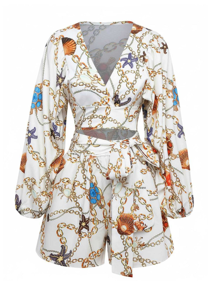 1960s V-Neck Chain Seashell Waist Cutout Romper - vintage jumpsuit, retro fashion