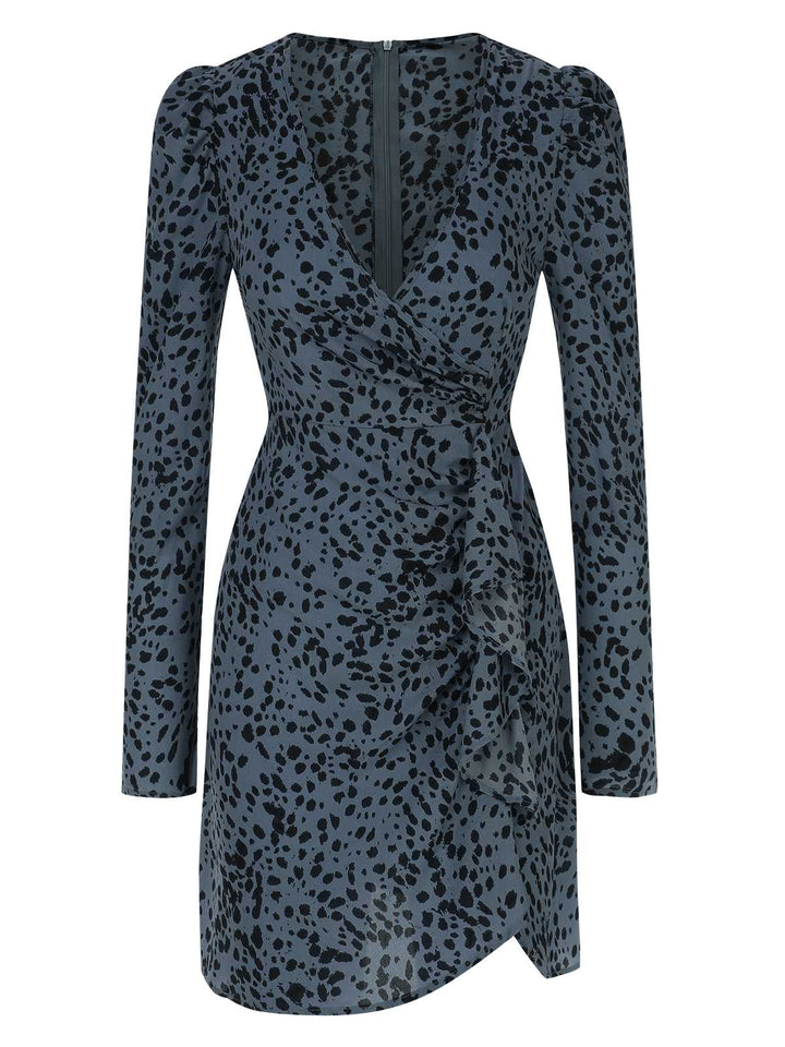 1960s V-Neck Dots Ruffle Wrap Dress, vintage dress, retro fashion - perfect for women who love vintage and retro fashion
