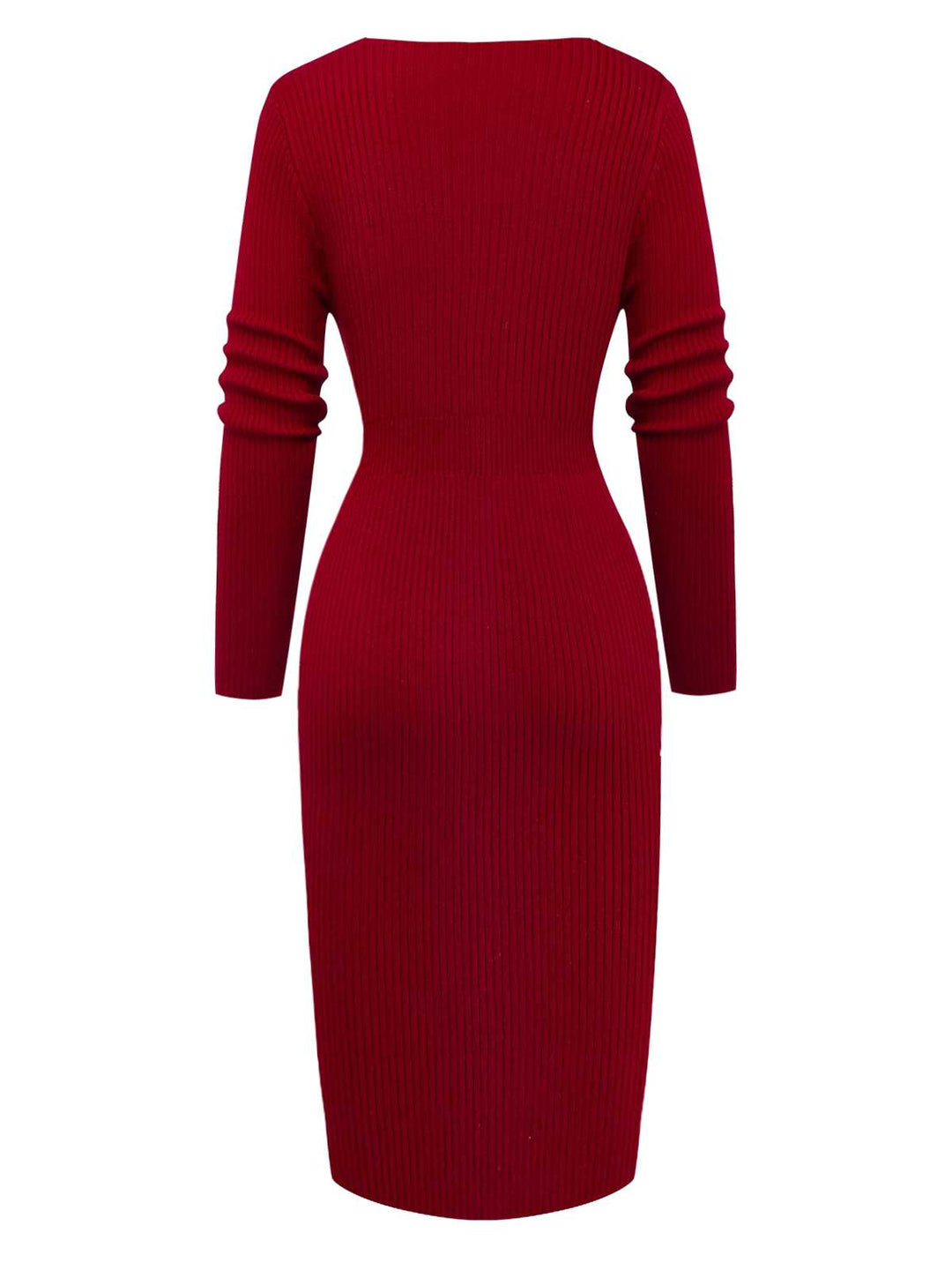 1960s V-Neck Ribbed Knit Button Bodycon Dress - vintage dress, retro fashion