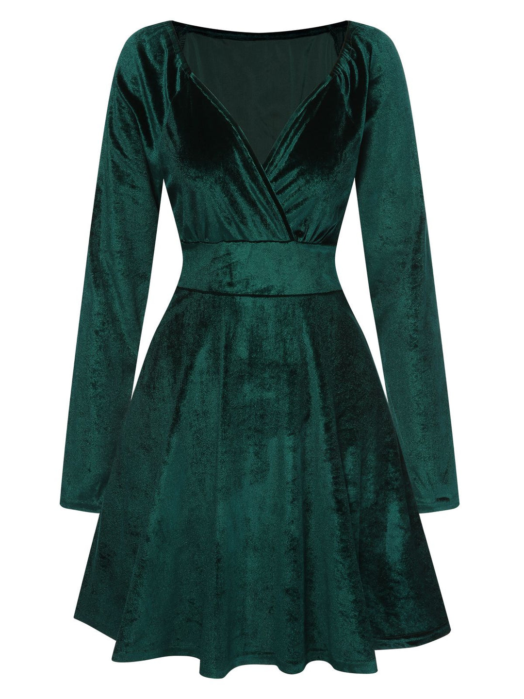 She slips into this 1960s V-Neck Velvet Long Sleeve A-Line Dress and suddenly it&
