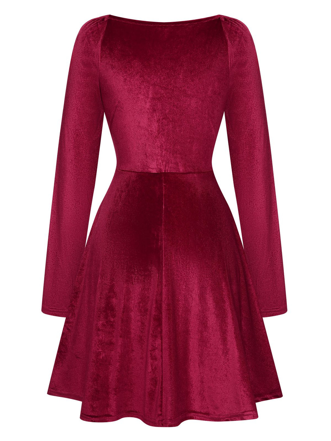 She slips into this 1960s V-Neck Velvet Long Sleeve A-Line Dress and suddenly it&