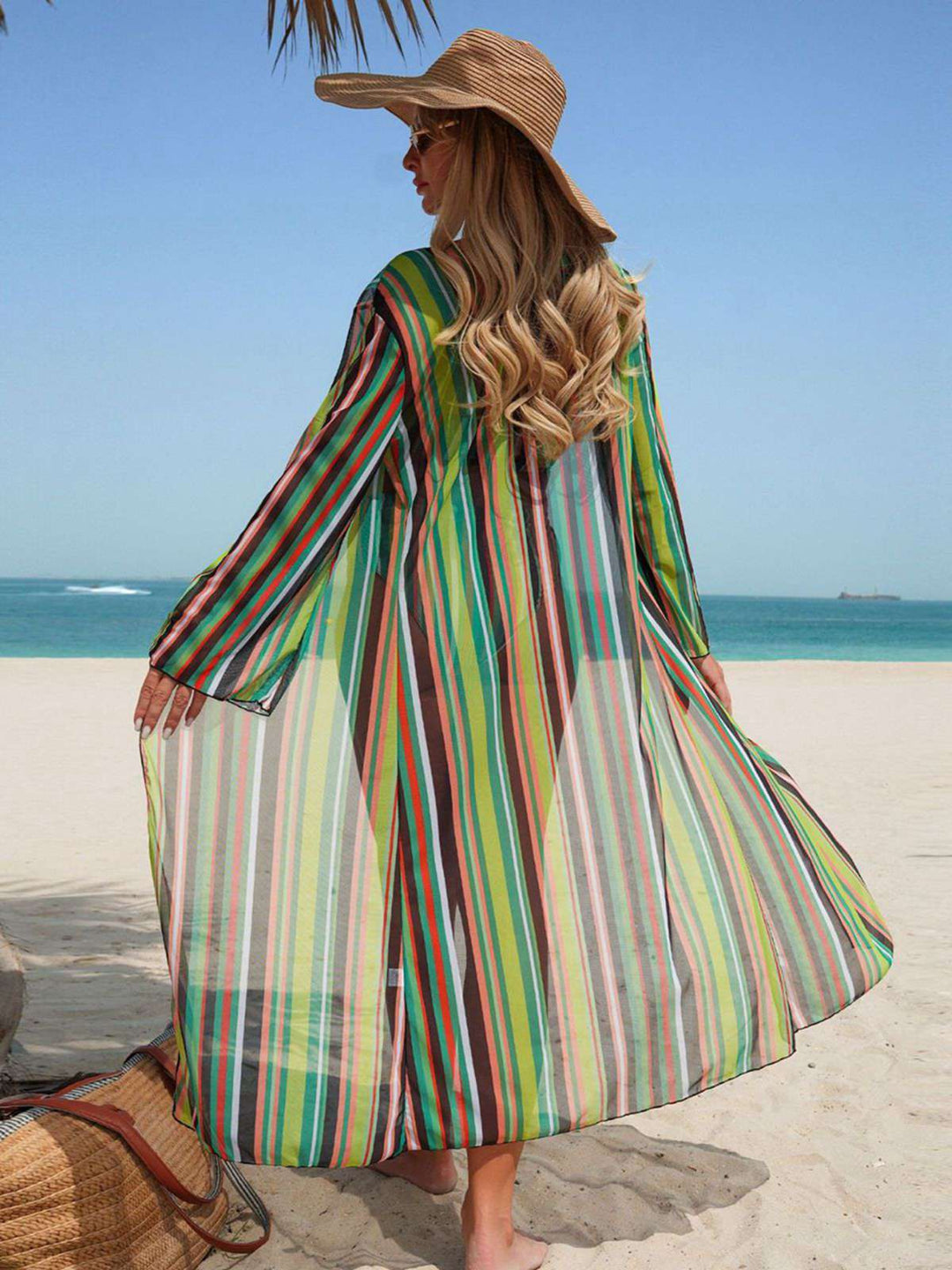 Vertical Stripe Lace-Up Bikini Set &amp; Cover-Up, vintage swimsuit, swimwear - perfect for women who love vintage and retro fashion