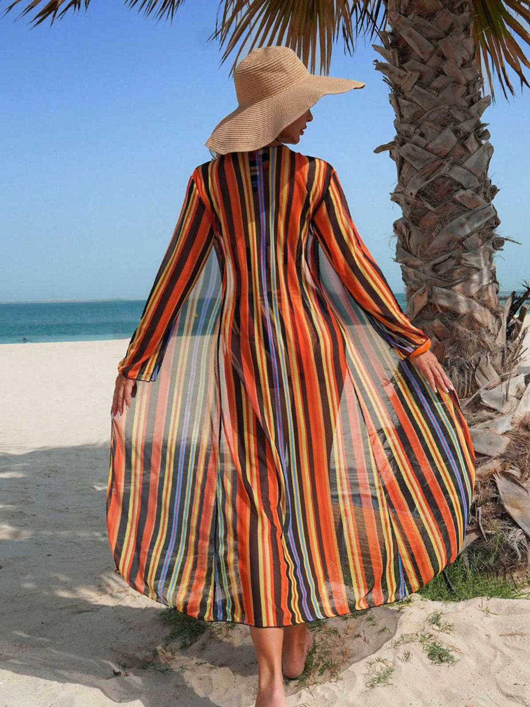 Vertical Stripe Lace-Up Bikini Set &amp; Cover-Up, vintage swimsuit, swimwear - perfect for women who love vintage and retro fashion
