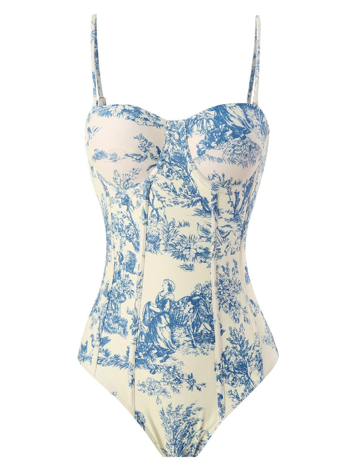 1960s Vintage Ink Floral Swimsuit &amp; Cover-Up — 1960s poolside glamour meets sun-drenched confidence