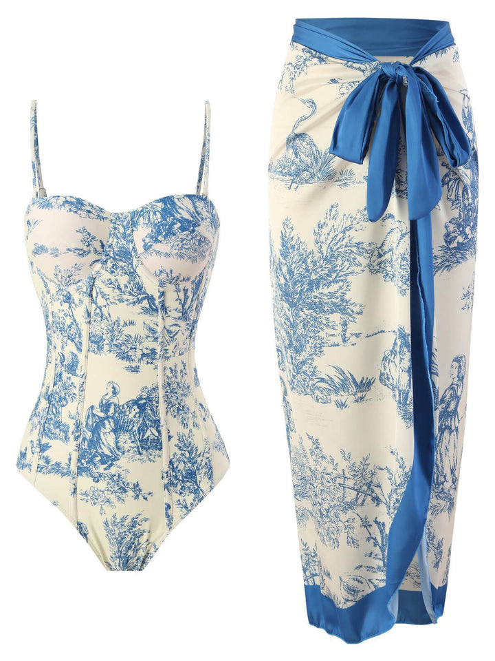 1960s Vintage Ink Floral Swimsuit &amp; Cover-Up: 1960s Riviera elegance, reimagined for her