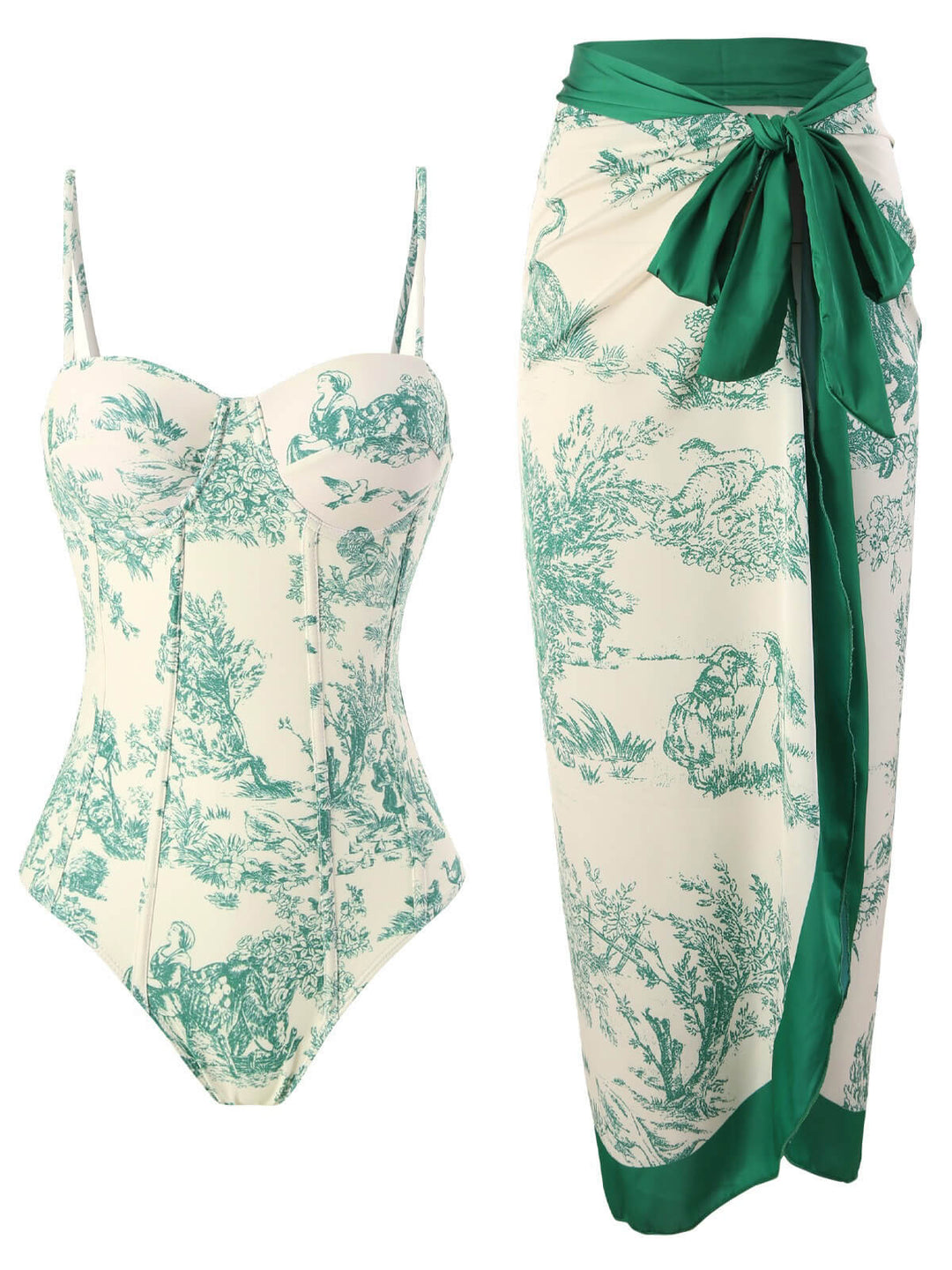 This Vintage Ink Floral Swimsuit &amp; Cover-Up carries vacation dreams in every stitch