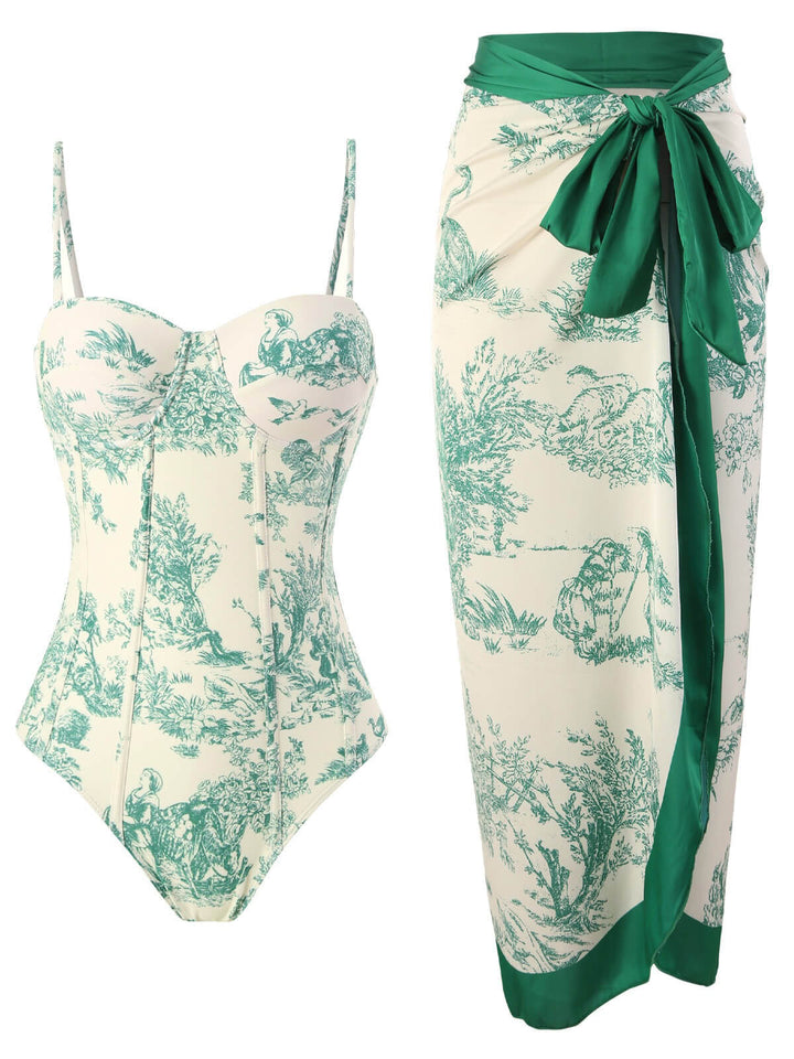 This Vintage Ink Floral Swimsuit &amp; Cover-Up carries vacation dreams in every stitch