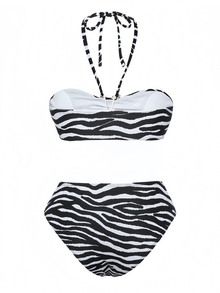 1960s Zebra Print Sea Star Accents Bandeau Bikini Set - vintage fashion, retro style