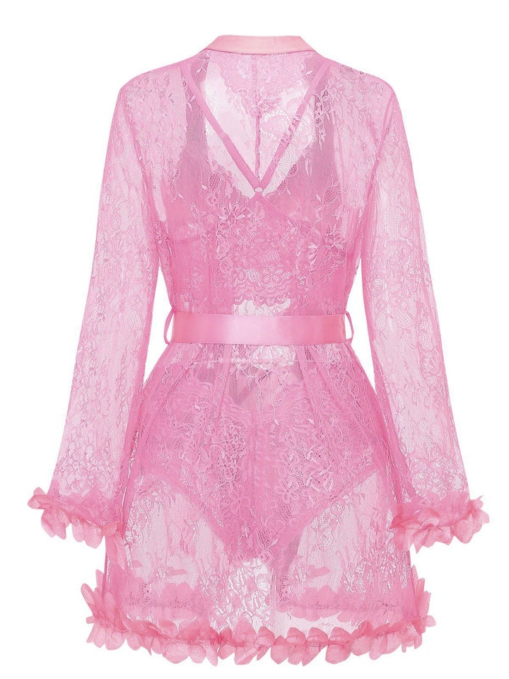 Lace Sheer Petal Ruffle Trim Lingerie Set - vintage fashion, retro style