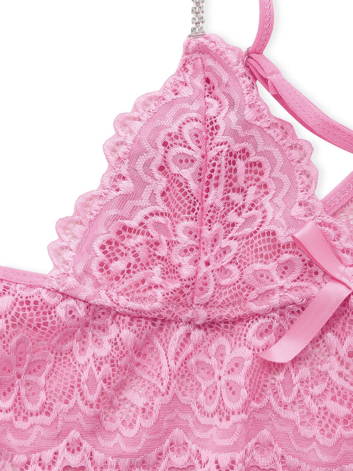 Lace Sheer Petal Ruffle Trim Lingerie Set - vintage fashion, retro style