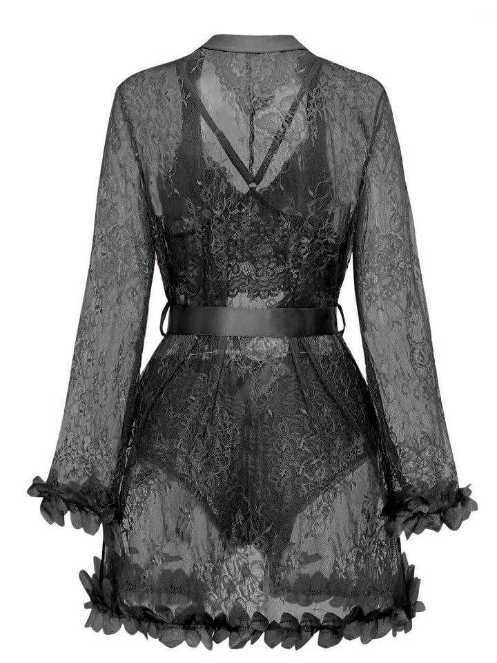Lace Sheer Petal Ruffle Trim Lingerie Set - vintage fashion, retro style