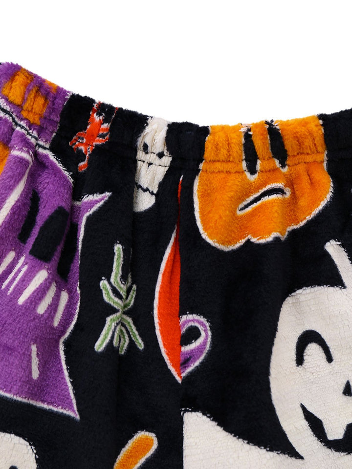 2PCS Black Glowing Halloween Ghost Flannel Pajama Set - vintage fashion, retro style, classic black