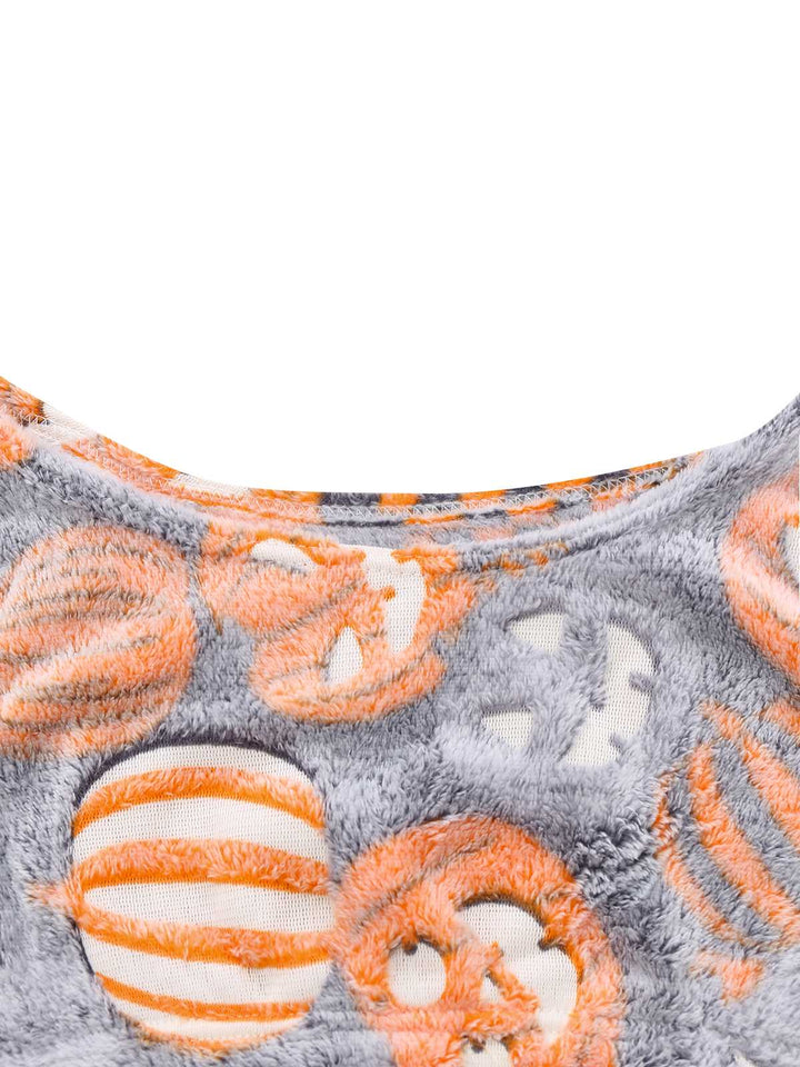 2PCS Grey Glowing Halloween Pumpkin Flannel Pajama Set - vintage fashion, retro style
