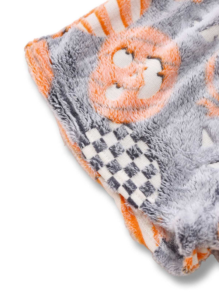 2PCS Grey Glowing Halloween Pumpkin Flannel Pajama Set - vintage fashion, retro style