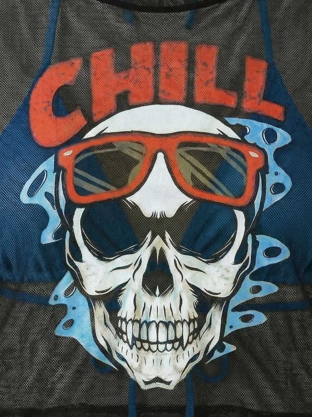 3PCS Blue 1970s Gothic Skull Tie Mesh Biniki Set &amp; Cover-Up Tee - vintage fashion, retro style
