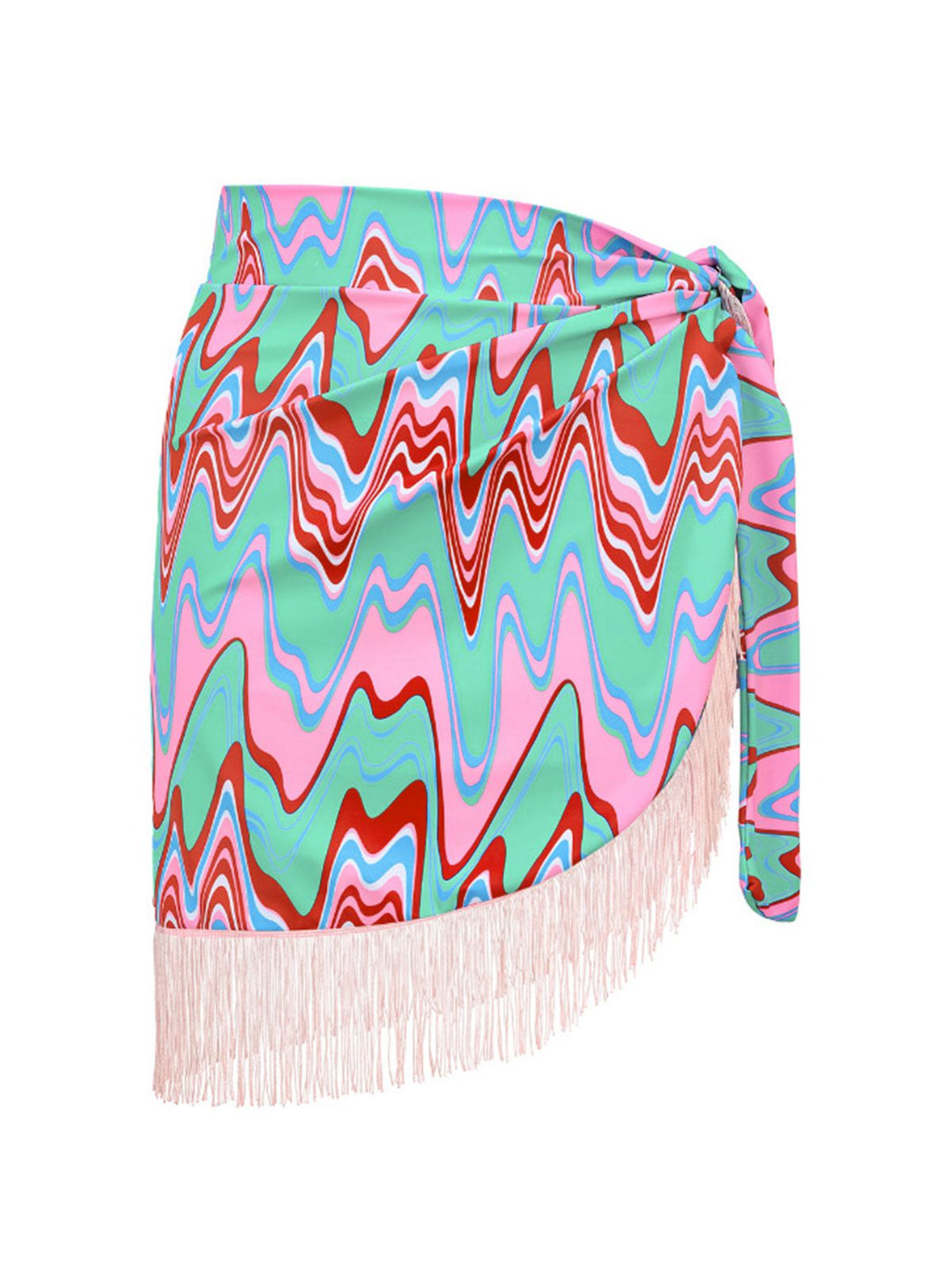 3PCS 1970s Fringe Print Lace-up Halter Bikini Set &amp; Cover Up - vintage fashion, retro style