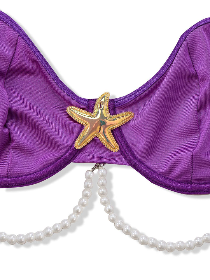 3PCS Purple Sea Pearl Satin Mermaid Sleepwear Set - vintage nightgown, retro sleepwear