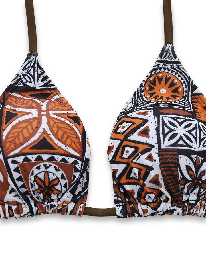 3PCS 1970s Tribal Print Triangle-Strap Bikini Set &amp; Cover-Up - vintage fashion, retro style