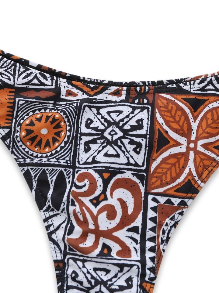 3PCS 1970s Tribal Print Triangle-Strap Bikini Set &amp; Cover-Up - vintage fashion, retro style