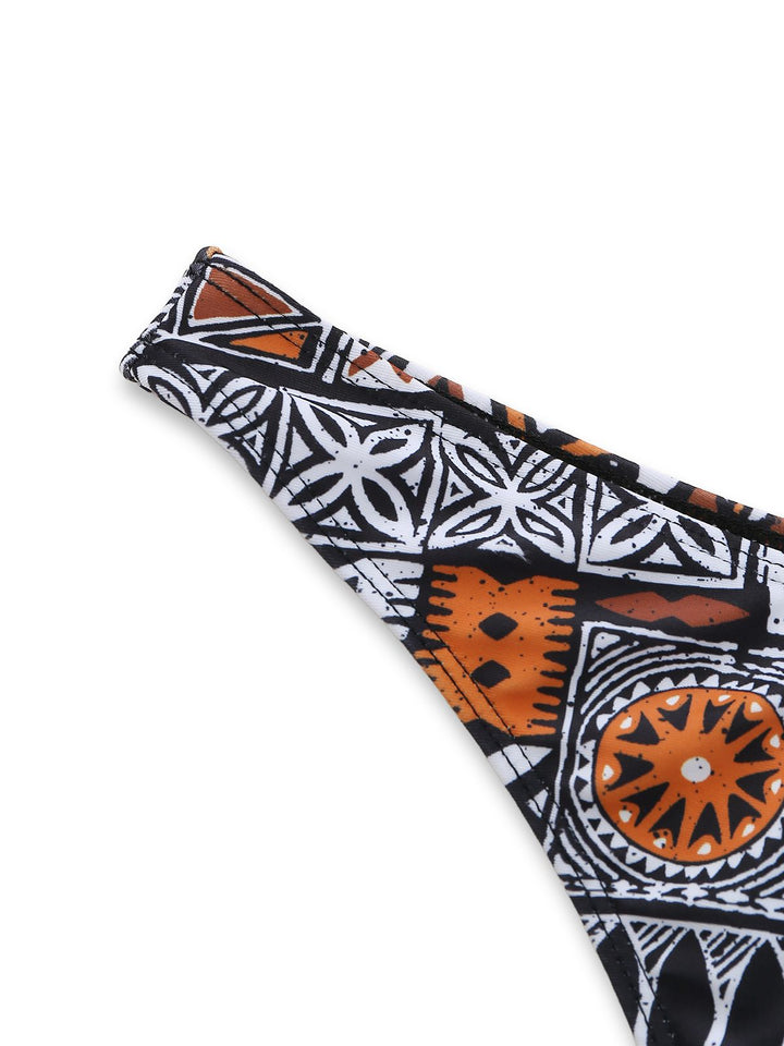 3PCS 1970s Tribal Print Triangle-Strap Bikini Set &amp; Cover-Up - vintage fashion, retro style