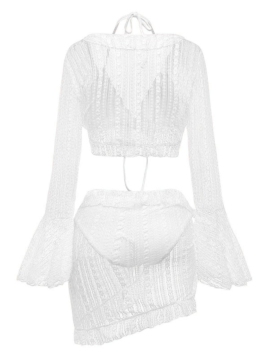 4PCS 1970s Halter Bikini Set &amp; Sheer Bell Sleeve Cover-Up - vintage fashion, retro style