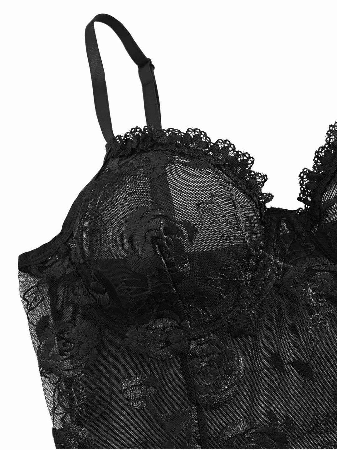 Black Rose Sheer Lace Suspender Babydoll Nightdress - vintage dress, retro fashion, classic black