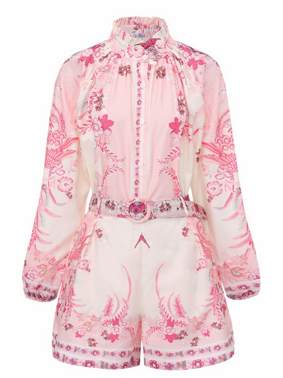 2PCS Pink 1970s Bohemian Floral Blouse &amp; High-Waisted Shorts - vintage fashion, retro style