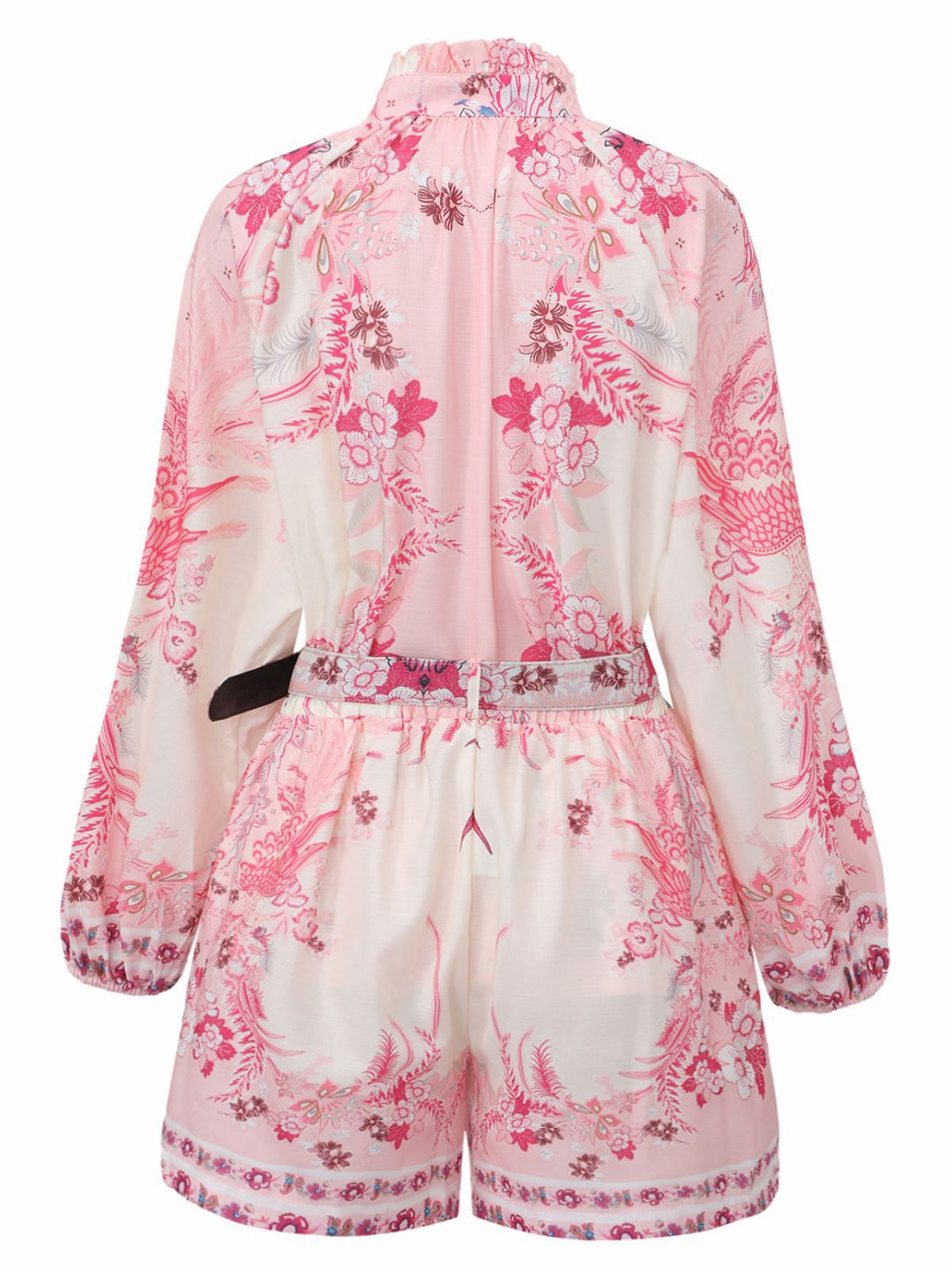 2PCS Pink 1970s Bohemian Floral Blouse &amp; High-Waisted Shorts - vintage fashion, retro style
