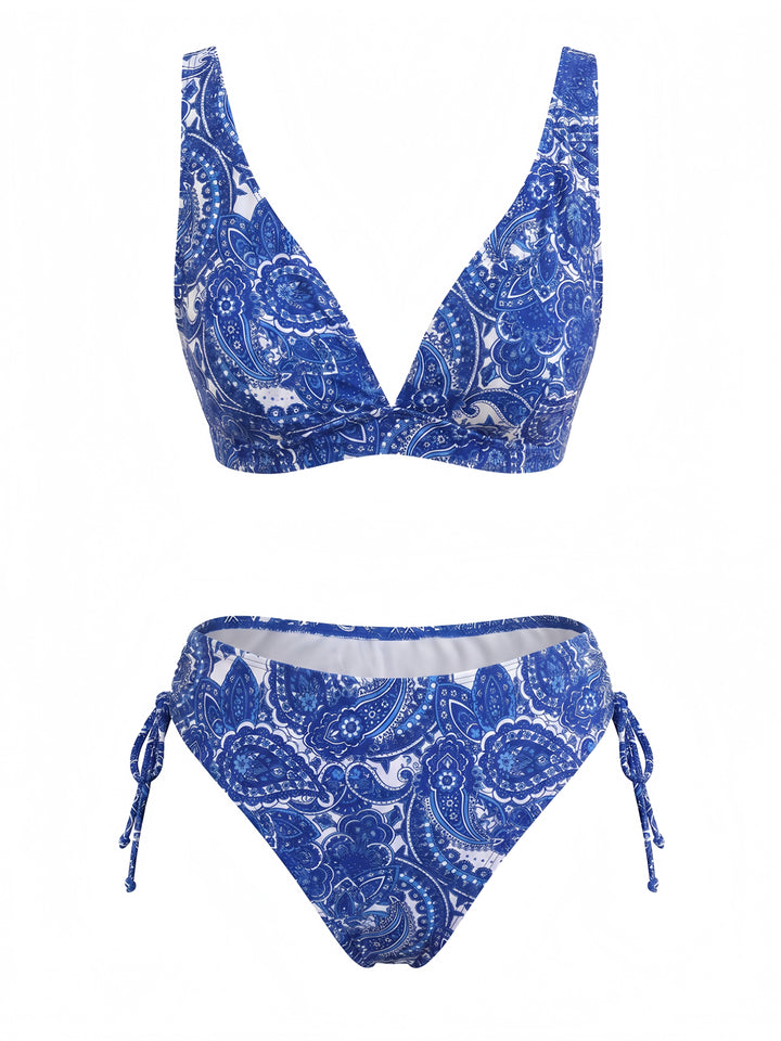 Bohemian Ditsy Floral V-Neck Tankini Set, bohemian cover up, beach wear - perfect for women who love vintage and retro fashion