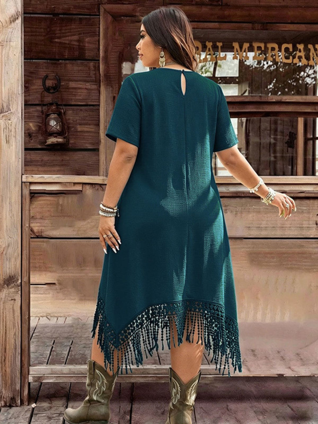 Plus Size Green 1940s V Neck Vintage Dress 7