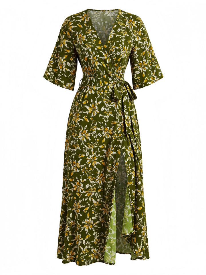 1970s Floral V Neck Vintage Dress 4