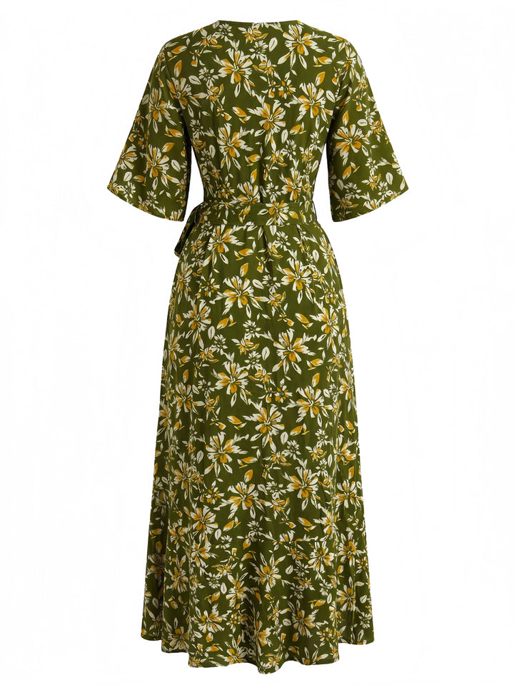1970s Floral V Neck Vintage Dress 3