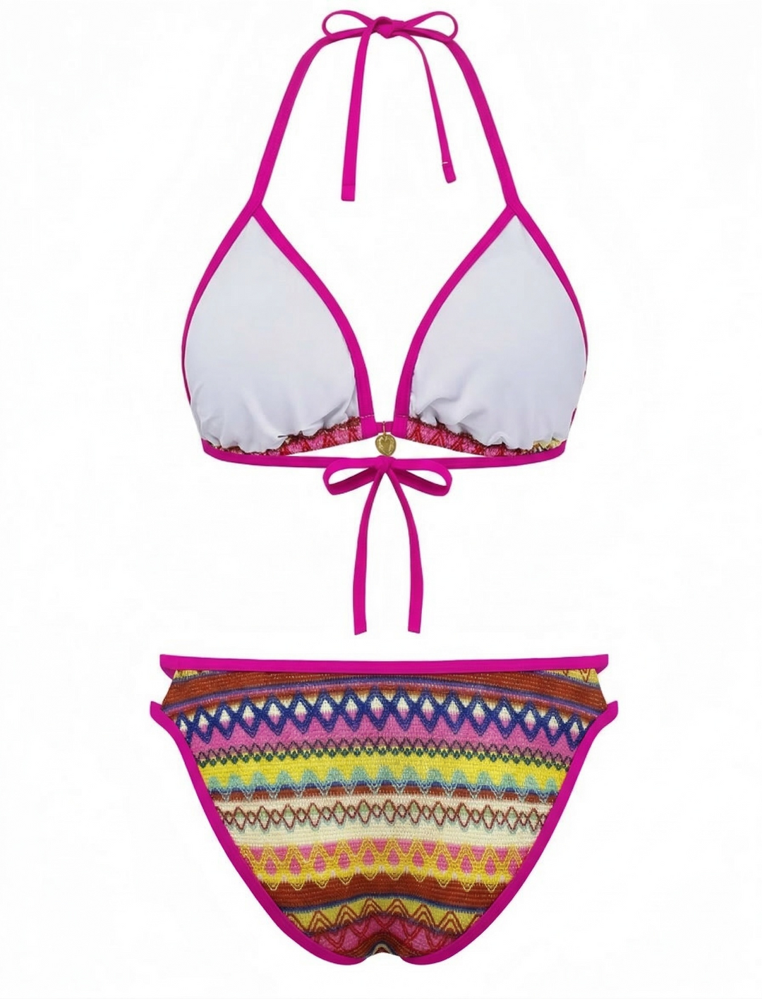 1970s Boho Geometric Knit Halter Bikini Set - vintage fashion, retro style