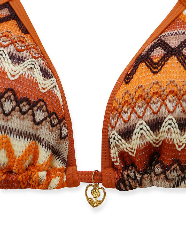 1970s Boho Geometric Knit Halter Bikini Set: beautiful vintage swimwear, retro swimsuit, pin-up style with timeless appeal