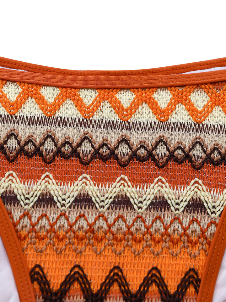 1970s Boho Geometric Knit Halter Bikini Set - vintage swimwear, retro swimsuit, pin-up style for vintage lovers