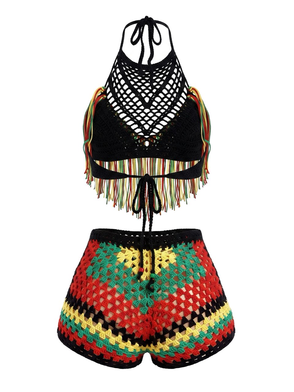 Black Crochet Fringe Bikini Set, vintage swimsuit, swimwear - perfect for women who love vintage and retro fashion