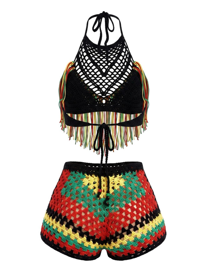 Black Crochet Fringe Bikini Set, vintage swimsuit, swimwear - perfect for women who love vintage and retro fashion