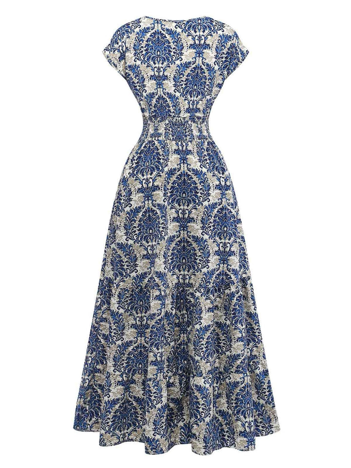 1950s Vintage Floral V Neck Dress