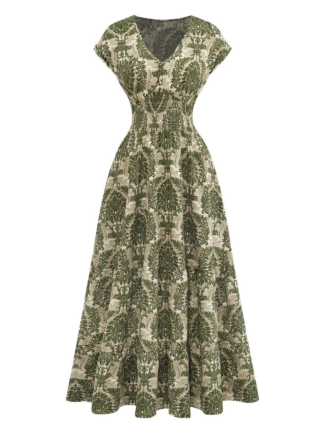 1950s Vintage Floral V Neck Dress