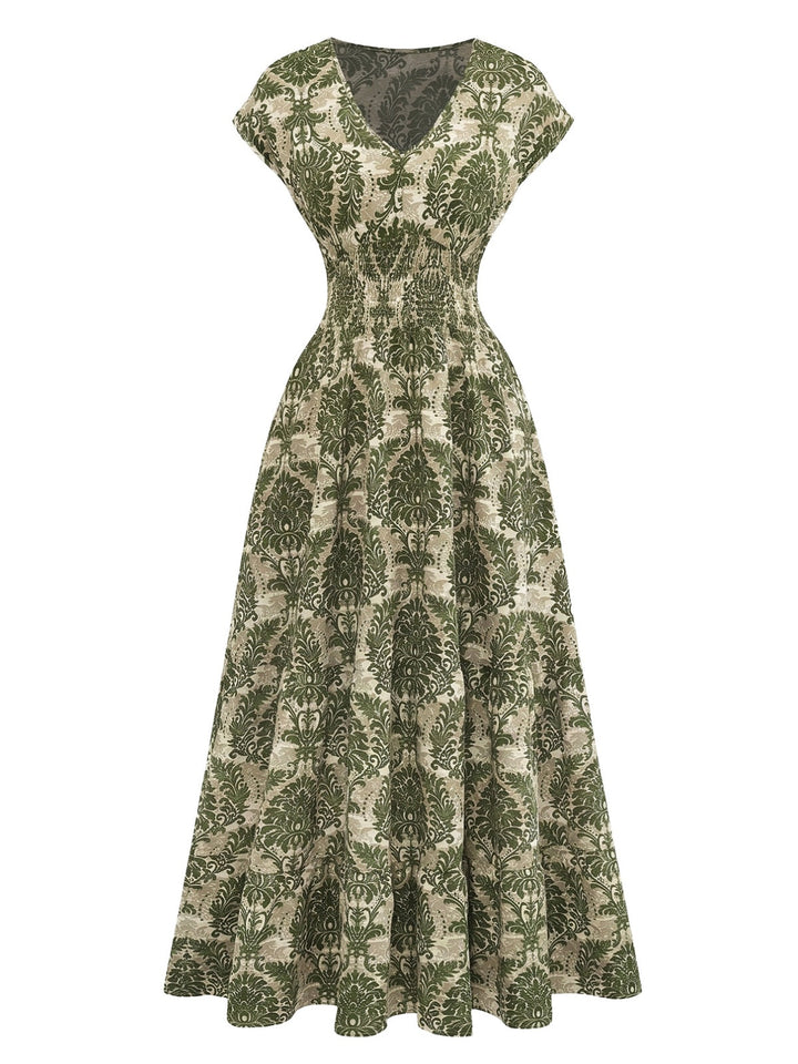 1950s Vintage Floral V Neck Dress