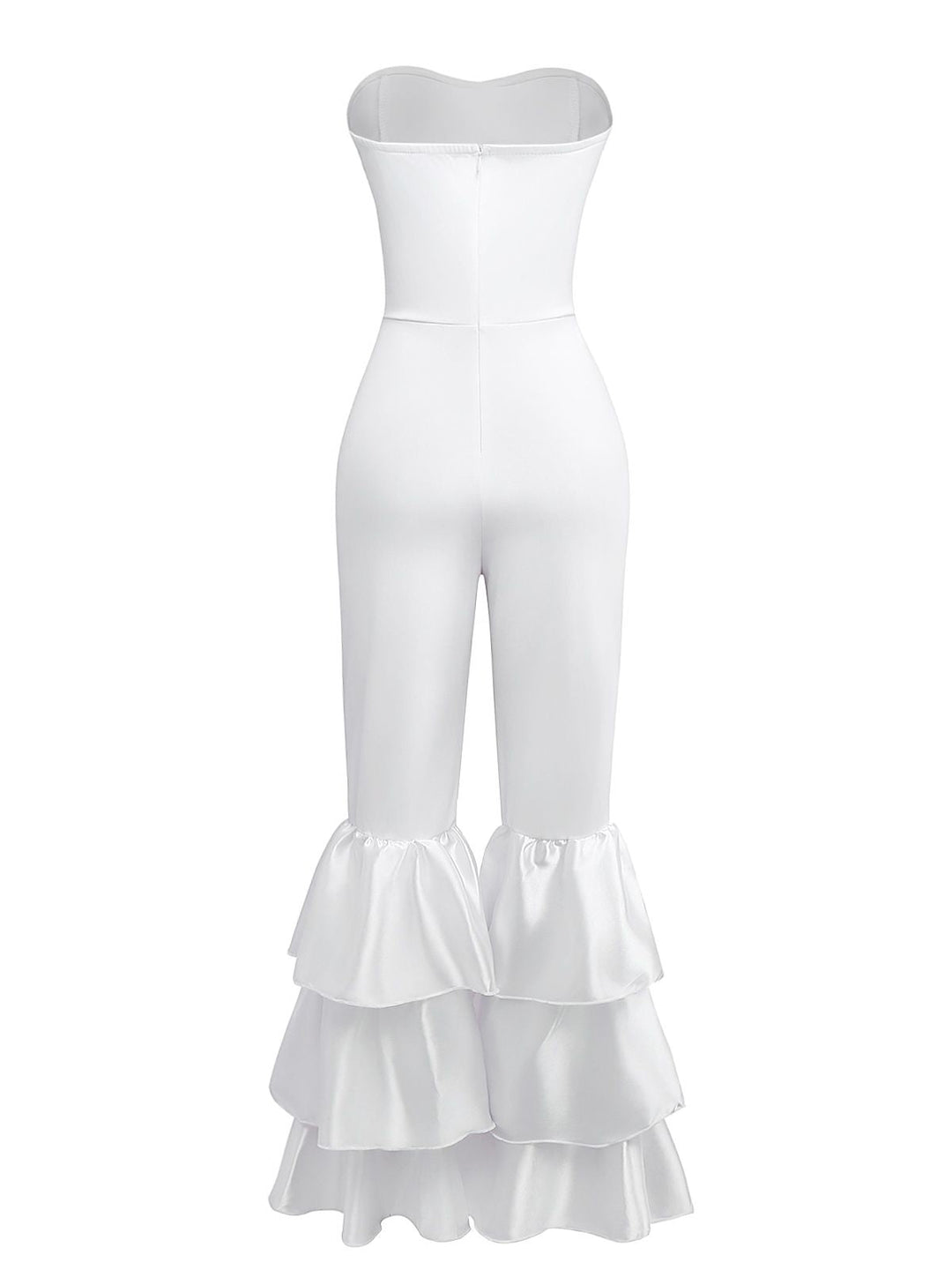 1970s Boho Strapless Solid Pleated Ruffle Jumpsuit - vintage jumpsuit, retro fashion