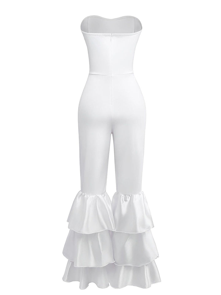 1970s Boho Strapless Solid Pleated Ruffle Jumpsuit - vintage jumpsuit, retro fashion