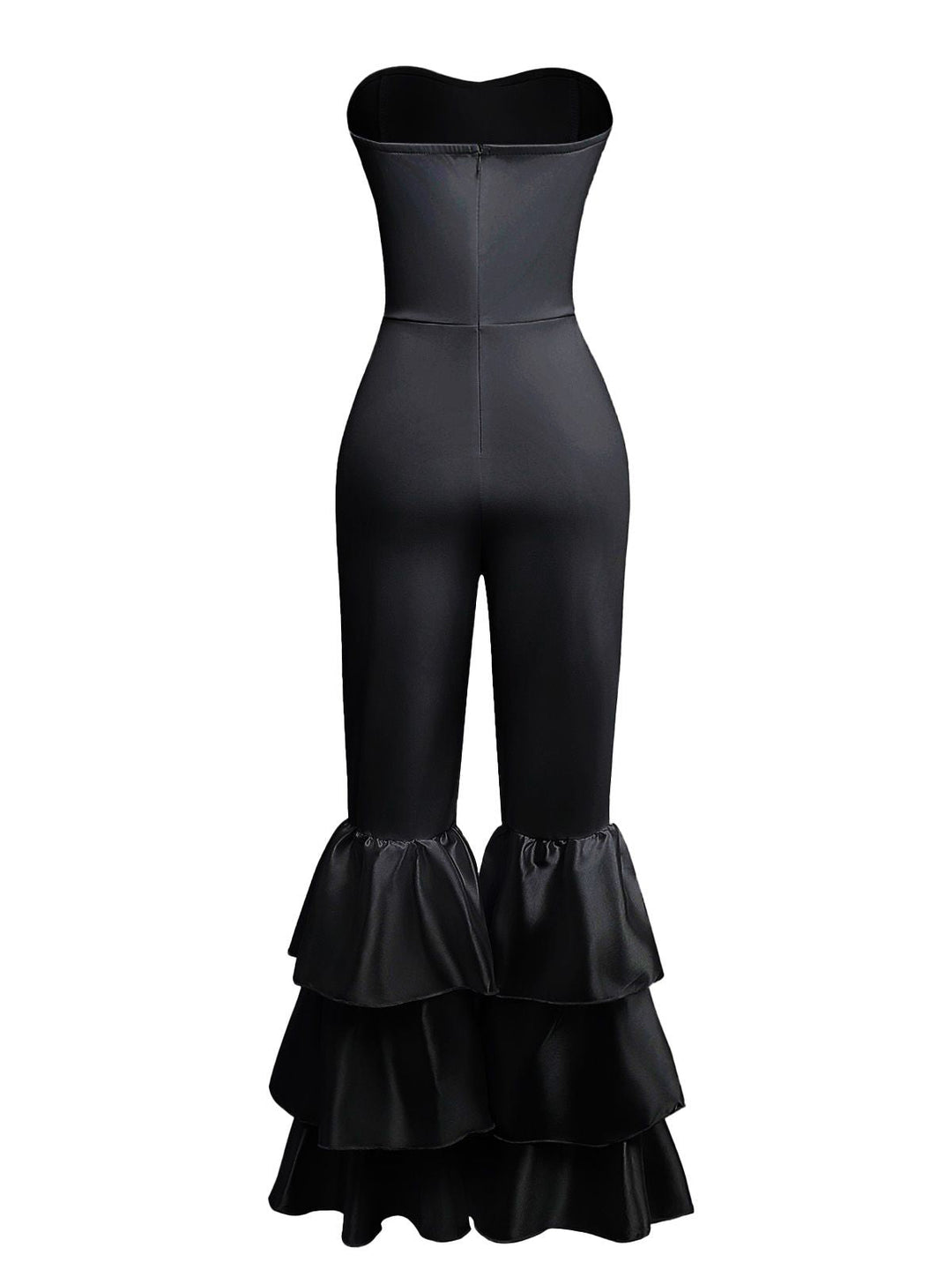 1970s Boho Strapless Solid Pleated Ruffle Jumpsuit - vintage jumpsuit, retro fashion
