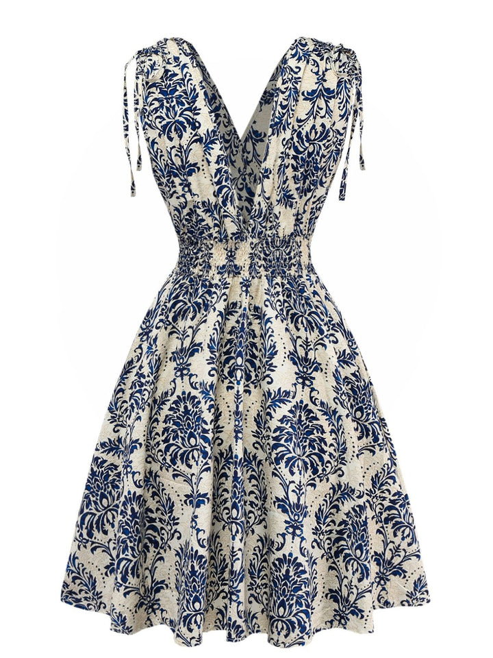 1970s Boho Style Lace-Up V-Neck Dress - vintage dress, retro fashion