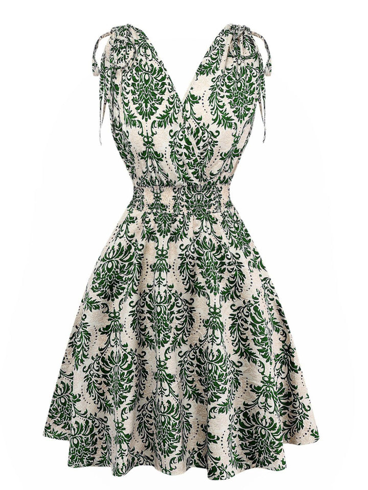 1970s Boho Style Lace-Up V-Neck Dress, vintage dress, retro fashion, lace detail - perfect for women who love vintage and retro fashion