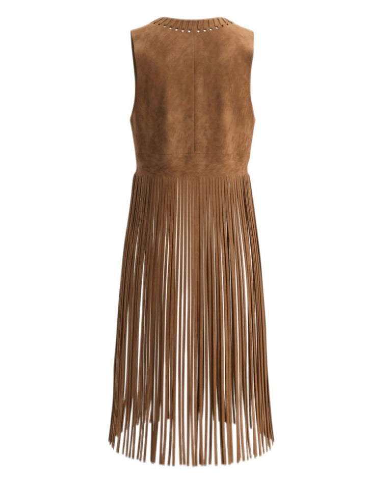 1970s Boho Western Cowgirl Faux Suede Fringe Long Vest, vintage fashion, retro style - perfect for women who love vintage and retro fashion
