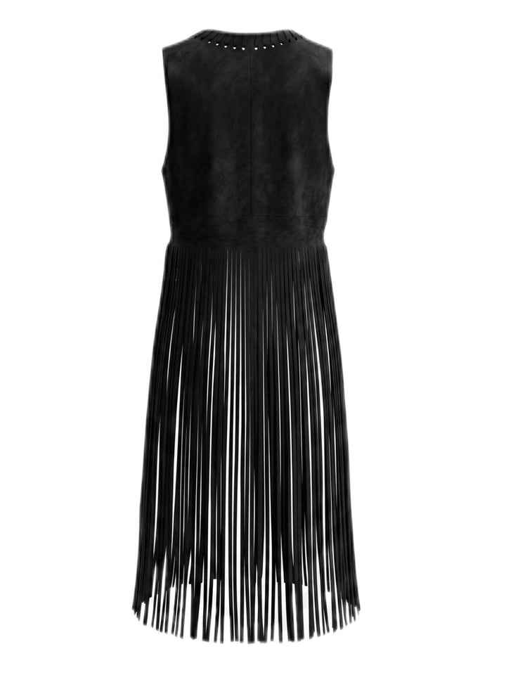 1970s Boho Western Cowgirl Faux Suede Fringe Long Vest, vintage fashion, retro style - perfect for women who love vintage and retro fashion