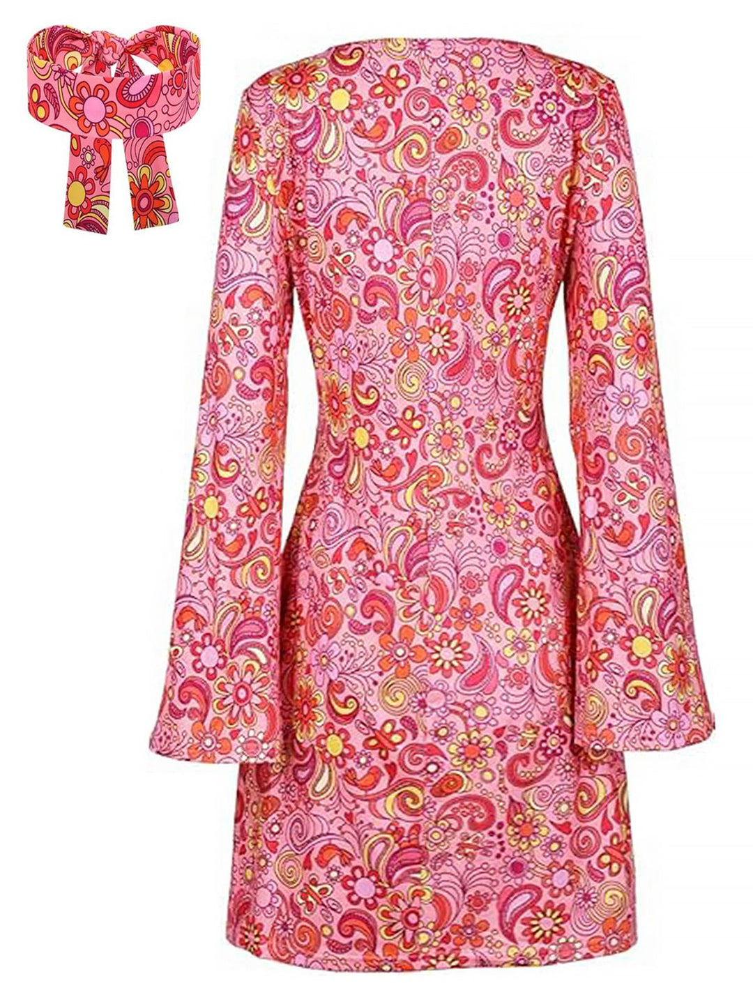 1970s Cashew Flower Hippie Disco Dress With Headscarf: where 1970s romance meets her modern spirit