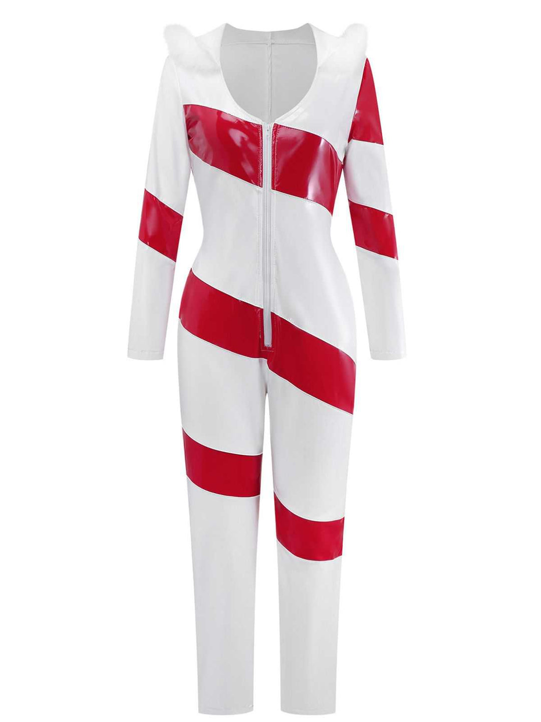 1970s Christmas Candy Cane Hooded Jumpsuit - vintage jumpsuit, retro fashion